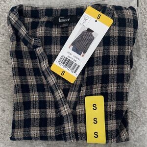 Felina Women's Lurex Plaid Top, Navy, Small, NWT